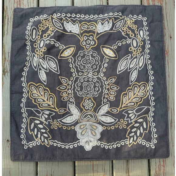 Pottery barn Lara Applique Embroidered Beaded decorative pillow cover 24x24" - Picture 1 of 13